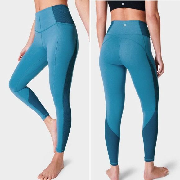 Sweaty Betty Pants - Sweaty Betty Blue Super Soft Full Length Ribbed Yoga Leggings | Size 8